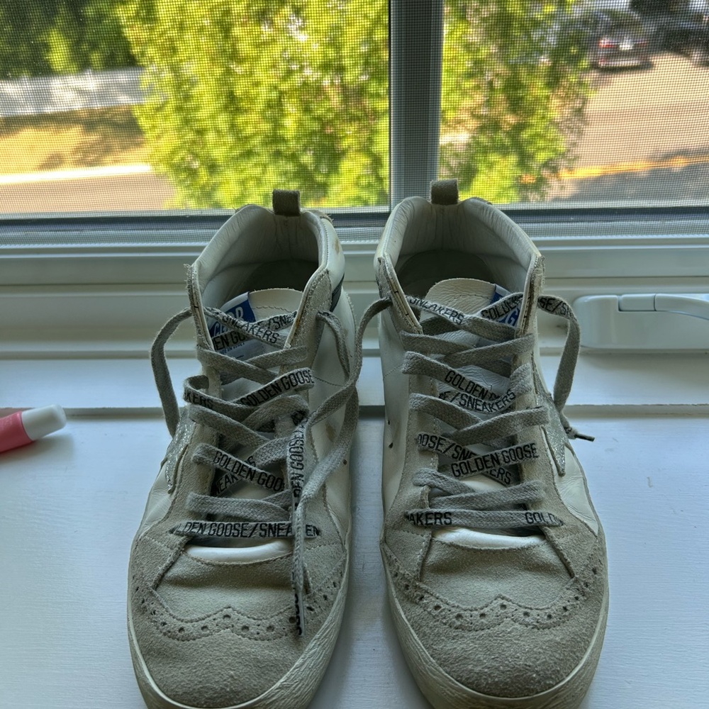 Golden Goose Cream and Gray Sneakers
